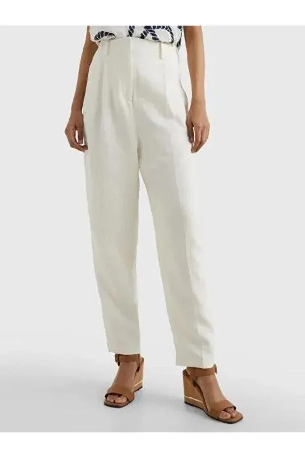 Женские брюки льняные Elevated linen tapered pant Tommy Hilfiger, Ecru