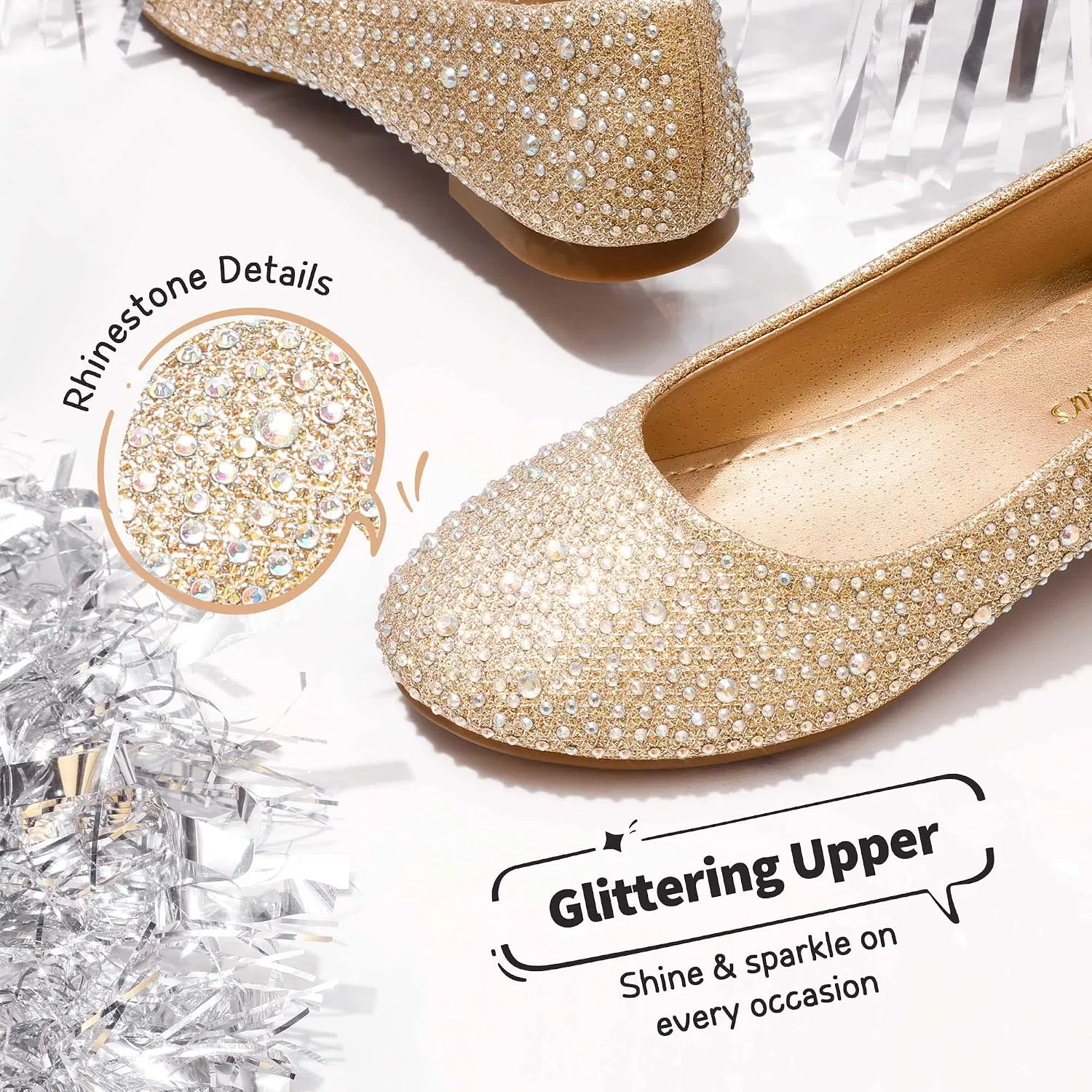 Детские балетки для девочек DREAM PAIRS, Shine-Gold — фото 3