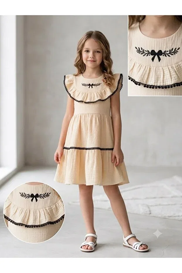 Детское платье для девочек хлопковое с воланами Iray, Beige
