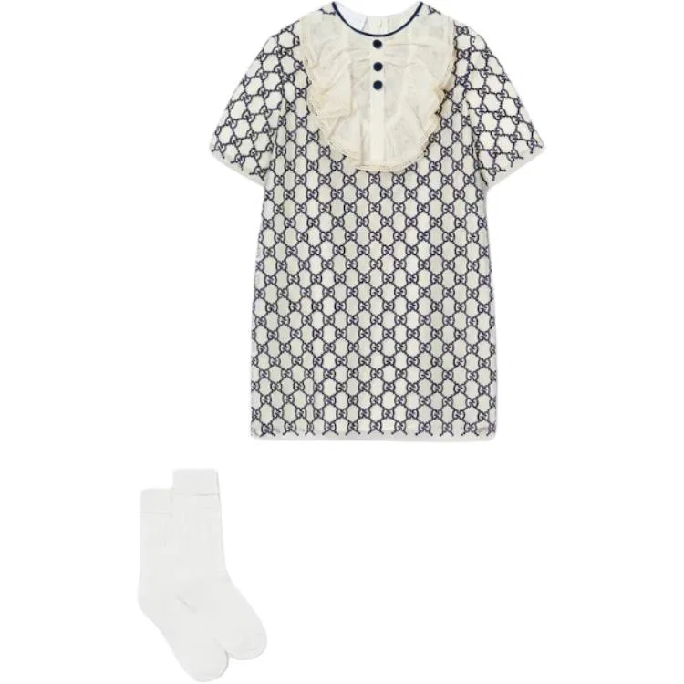 Платье с круглым вырезом и средней длины, Mid Length, GUCCI, Blue White — фото 4