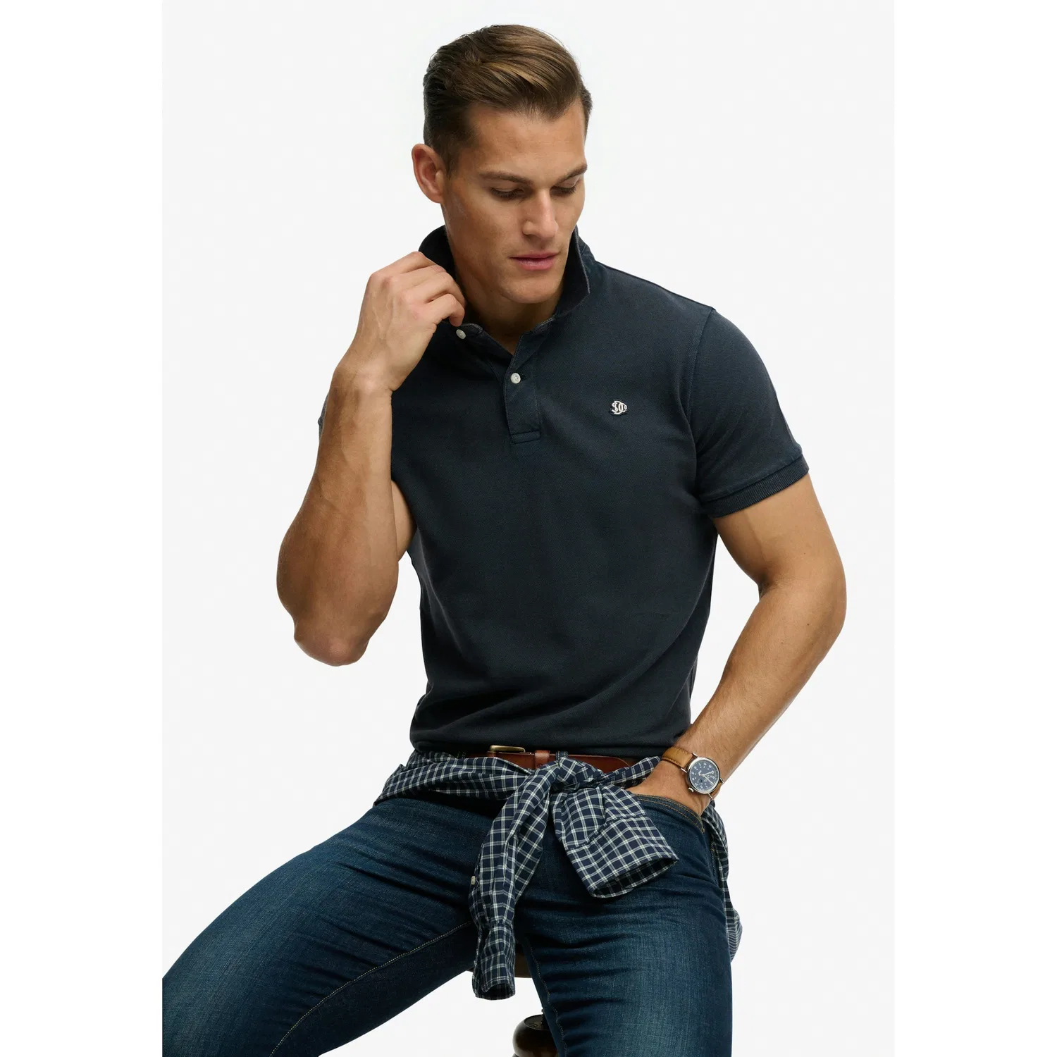 Мужское поло свободного кроя из хлопка Vintage Destroy Superdry, Eclipse Navy — фото 2