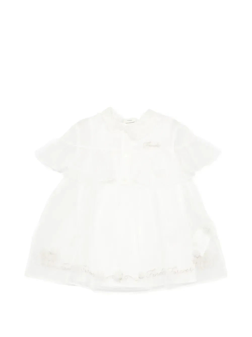 Платье с оборками и вышивкой логипа Fendi Kids, белый