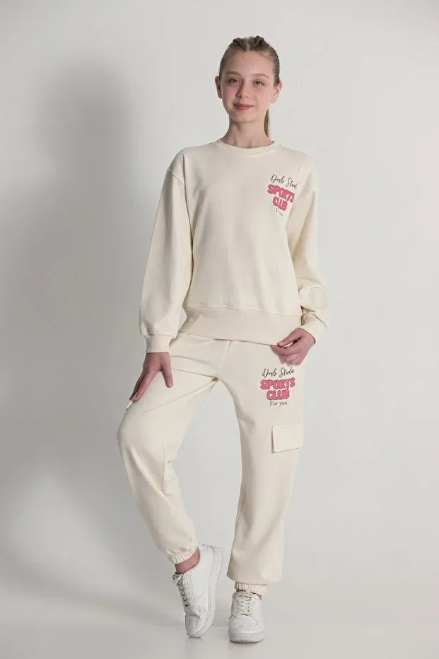 Детский спортивный комплект для девочек хлопковый с принтом Tall Mow, Nude Color