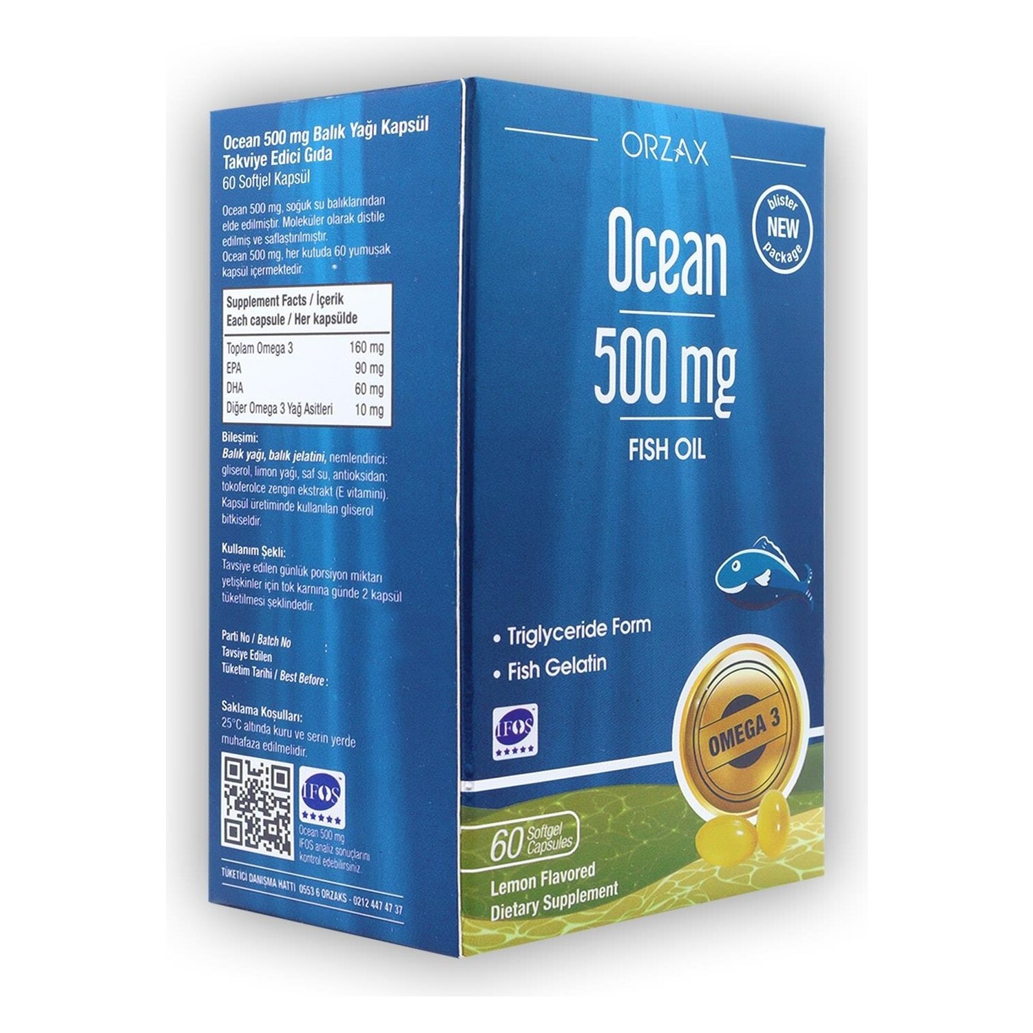 

Рыбий жир со вкусом лимона Ocean, 60 капсул 500 мг