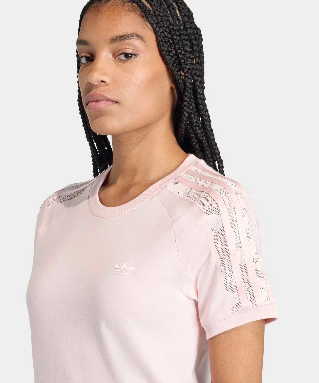 Женская футболка с кружевным принтом, slim fit, модель Lace Kali Adidas, Pink — фото 3
