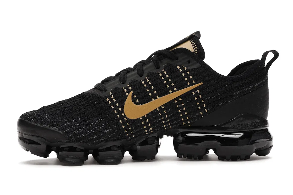 Детские кроссовки с технологией FlyKnit Nike Air VaporMax FlyKnit 3, Black Metallic Gold — фото 3
