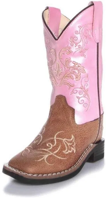 Детские сапоги для девочек с квадратным носком Old West, Tan/Pink