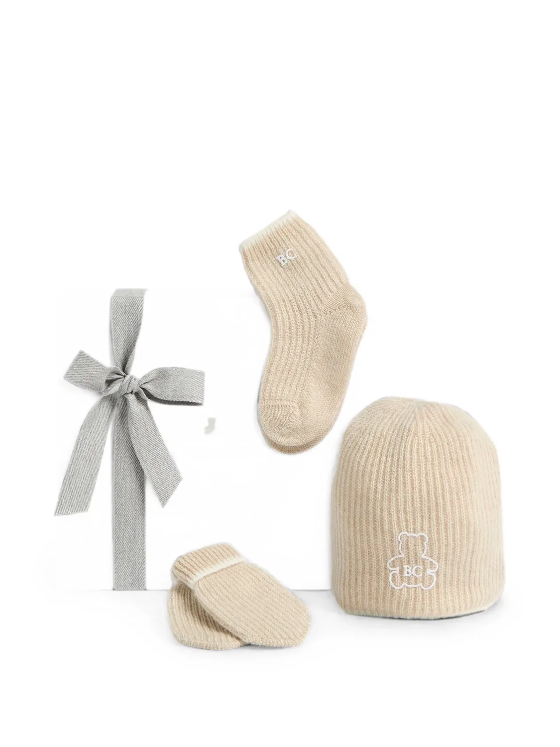Кашемировая шапка бини Bernie (набор из трех) Brunello Cucinelli Kids, нейтральные цвета — фото 4
