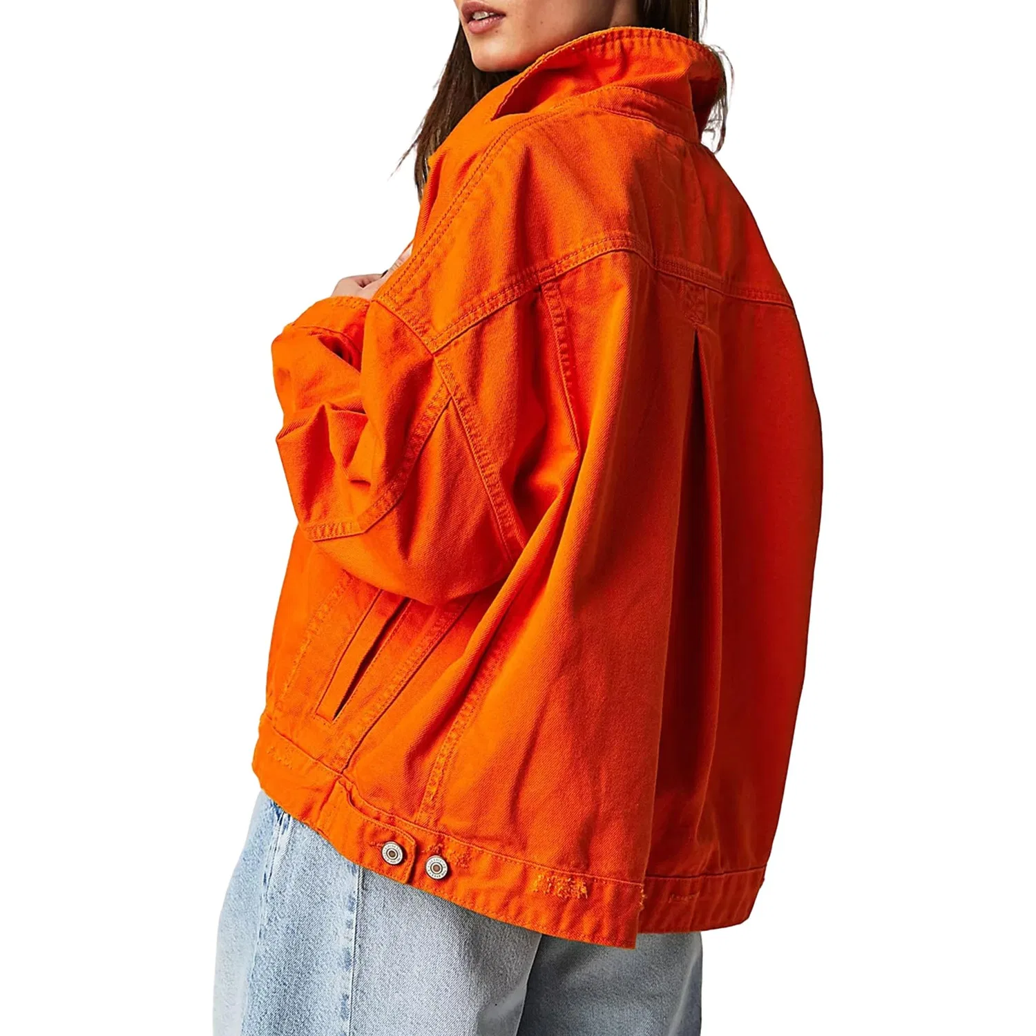 Женская джинсовая куртка oversize с рукавом летучая мышь, укороченная, модель trucker, Rosso arancio