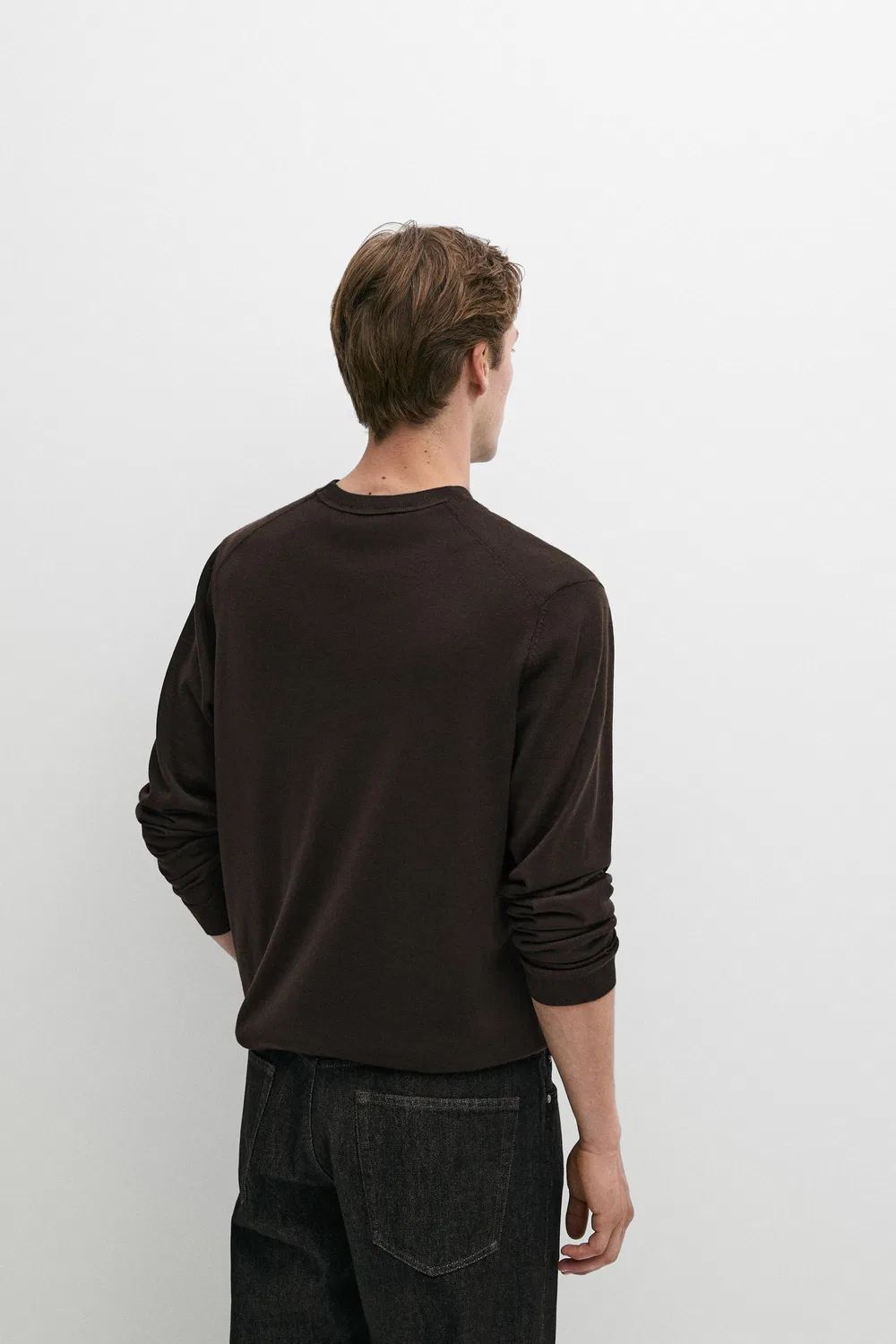 Свитер Massimo Dutti, круглый вырез, коричневый — фото 3