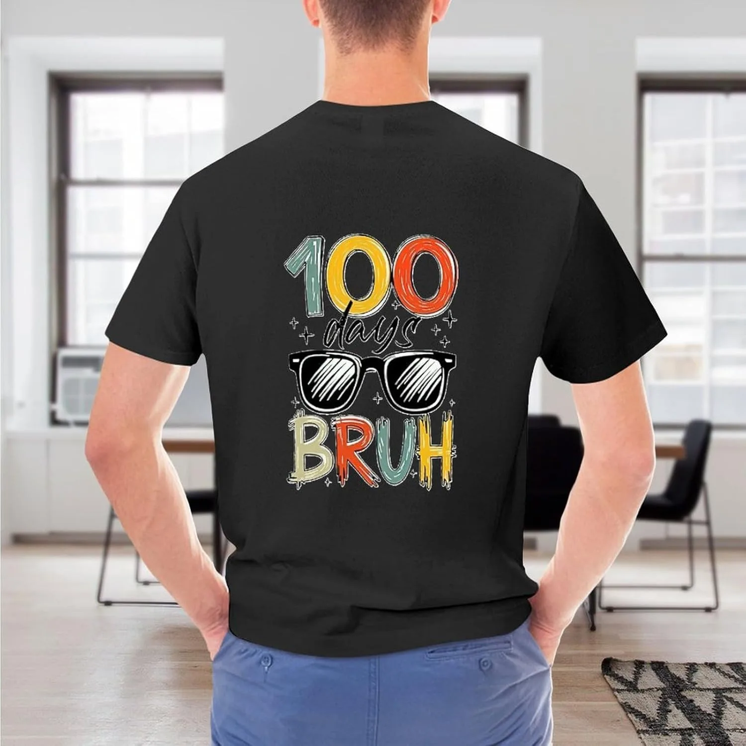 Футболка Funny 100 Days of School модная мягкая дышащая эстетичная трендовая для мужчин Generic, черный — фото 2