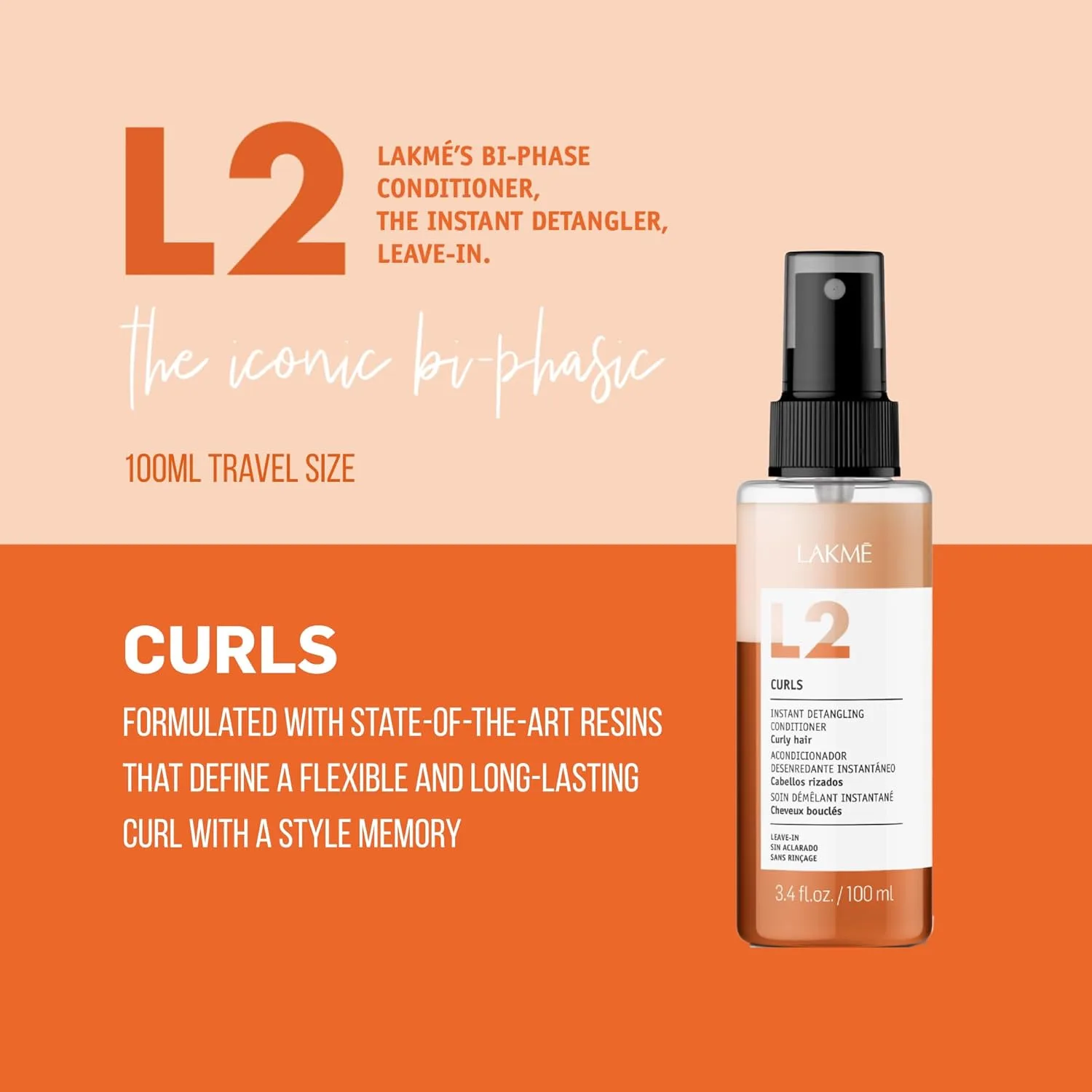 Двухфазный кондиционер Lakmé L2 Curls, спрей для распутывания волос, несмываемый кондиционер-спрей для кудрявых и вьющихся волос. 100 мл — фото 2