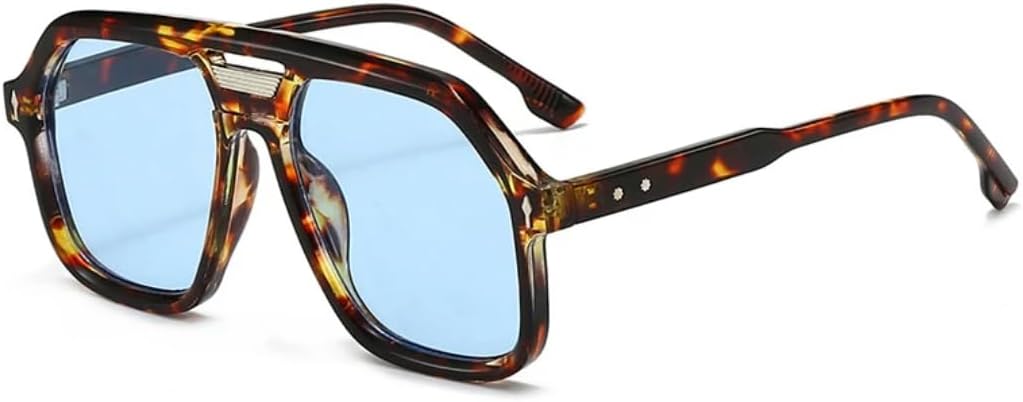 

Женские солнцезащитные очки в стиле ретро с двойной перемычкой, конфетные солнцезащитные очки с защитой от УФ-излучения UV400, модные мужские солнцезащитные очки с заклепками TKKTLLT, Leopard Blue