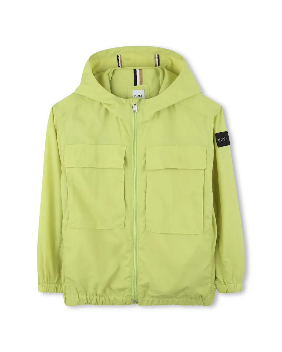 

Ветровка для мальчика с капюшоном и застежкой-молнией BOSS Kidswear, зеленый
