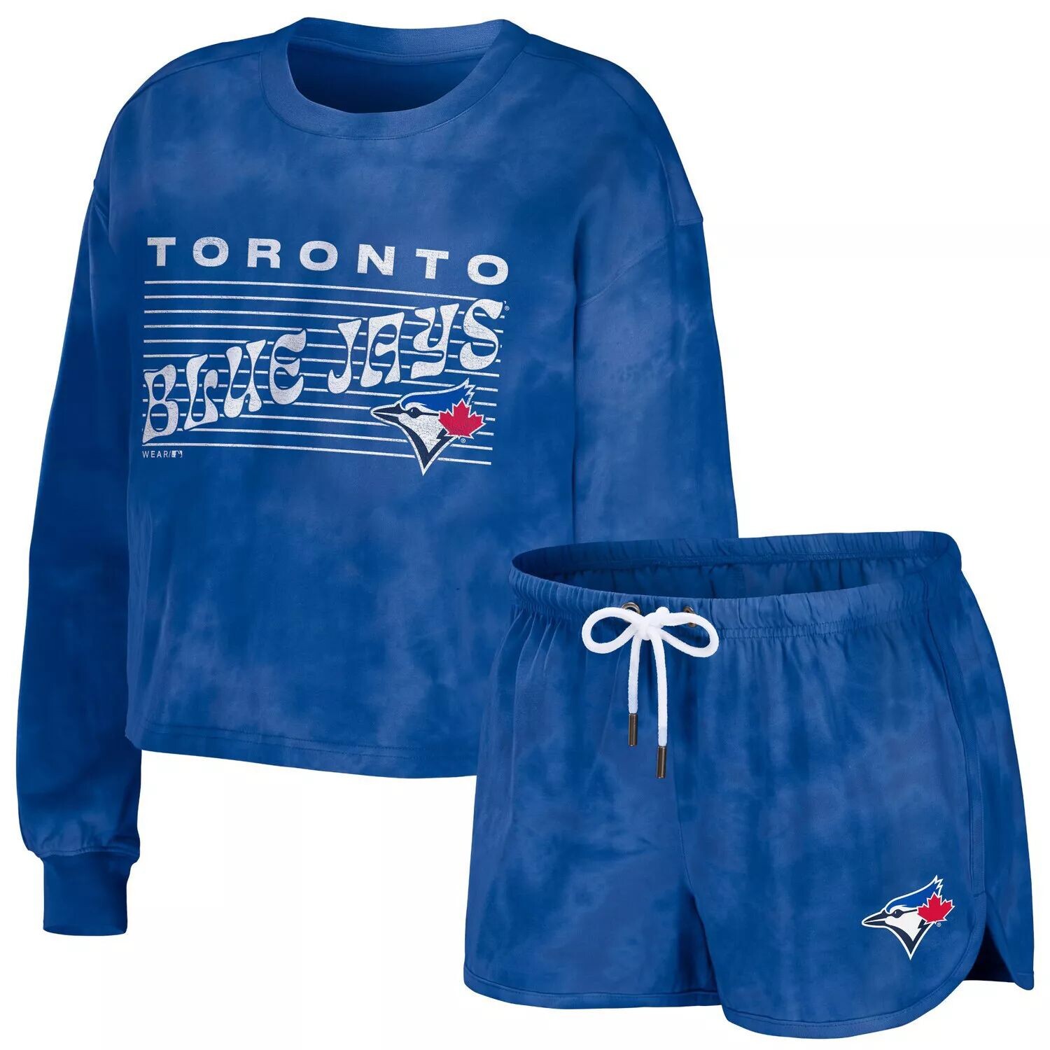 

Женская одежда Erin Andrews Royal Toronto Blue Jays с укороченным пуловером и шортами в стиле тай-дай, комплект для отдыха