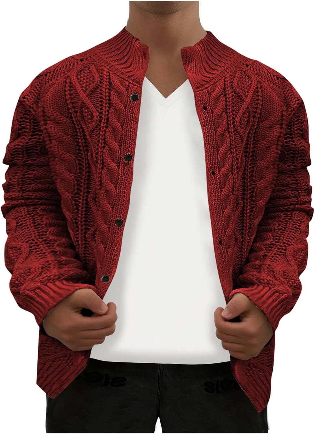 

Мужской кардиган с кабельной вязкой и пуговицами AQAYL