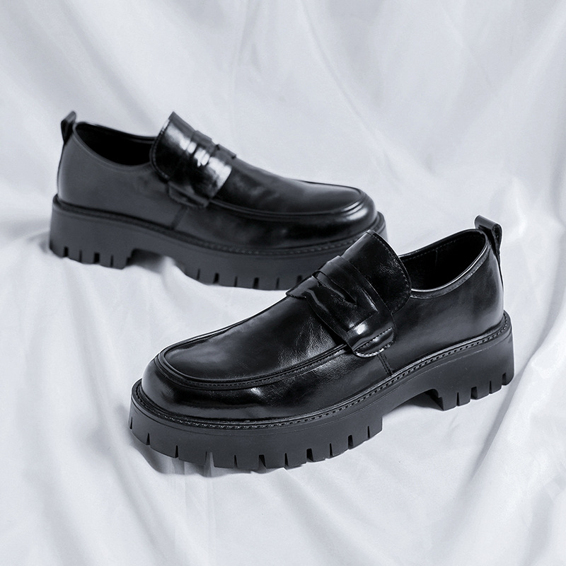 WEISHIBANGWEI Мужские лоферы черные с потайной платформой, цвет Black Hidden Wedge — фото 3