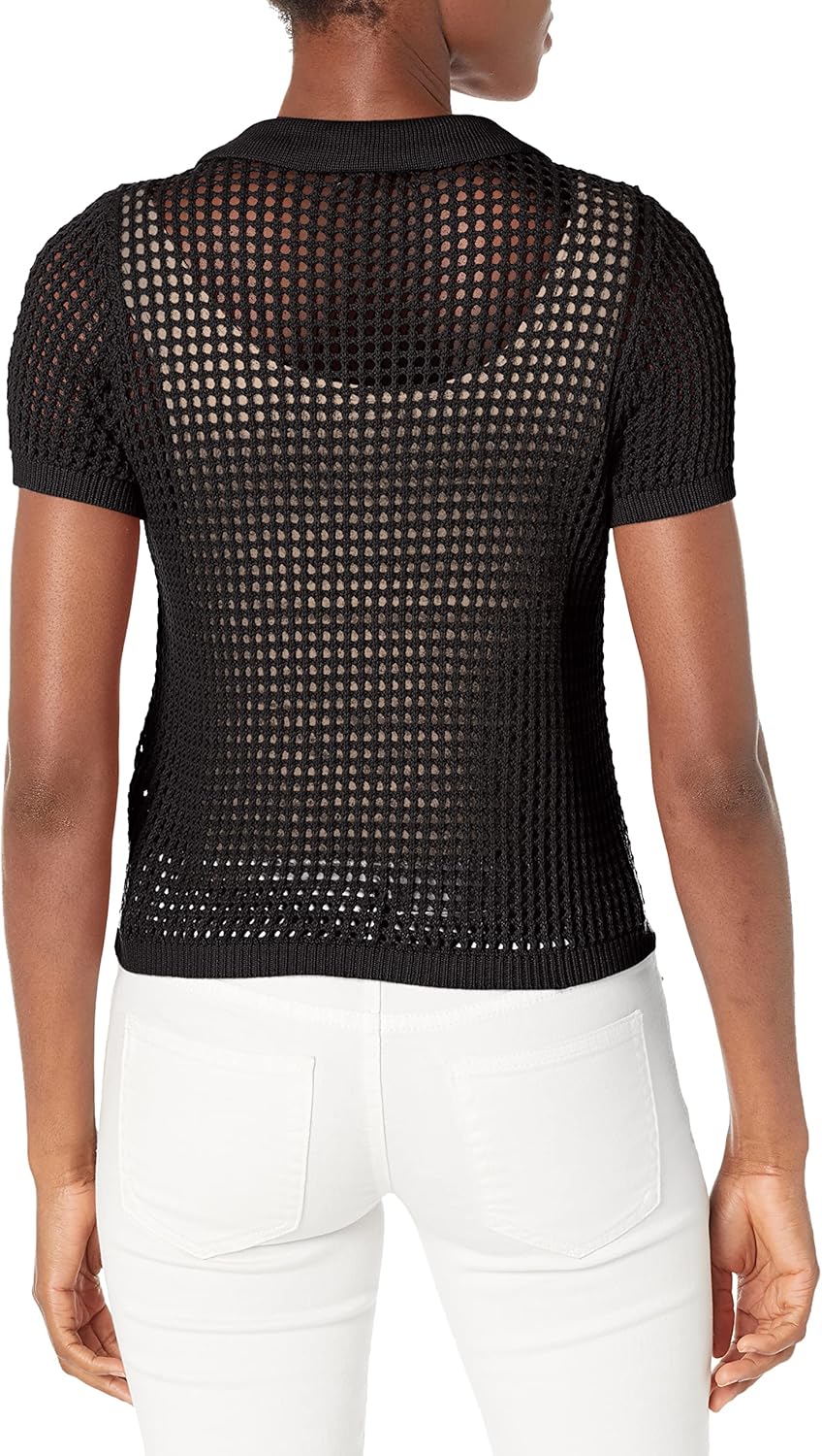 Женская рубашка-поло Calvin Klein с открытыми стежкам и короткими рукавами, Black — фото 2