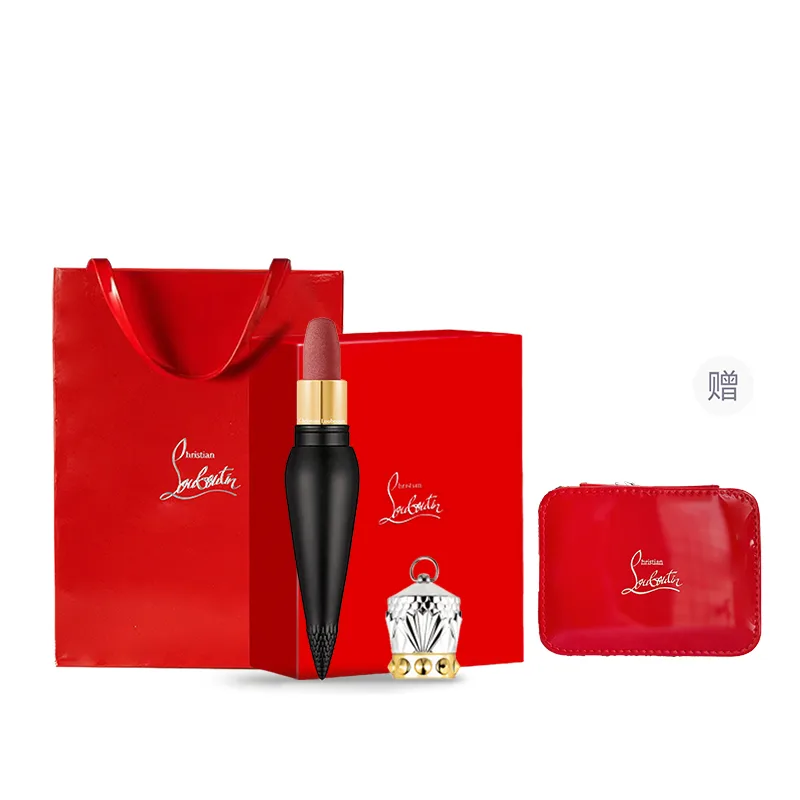 Christian Louboutin Подарочный набор премиальной помады Queen's Scepter в бархатно-сатиновом футляре, три цвета, #013M Rose Cameo Brown Box with Small Square Bag