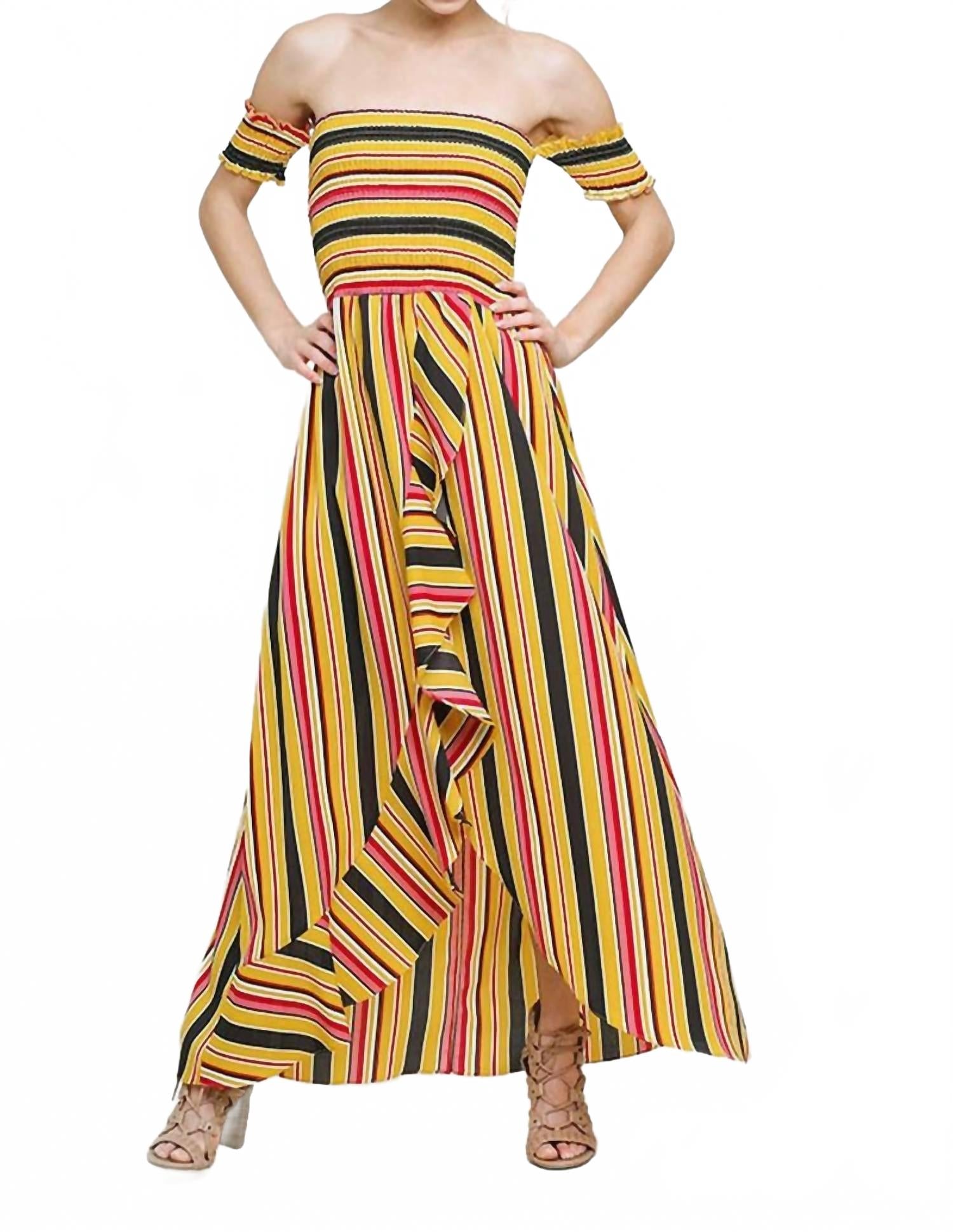 

Полосатое платье макси с рюшами в стиле тюльпан в цвете солнечный луч Umgee, Sunray