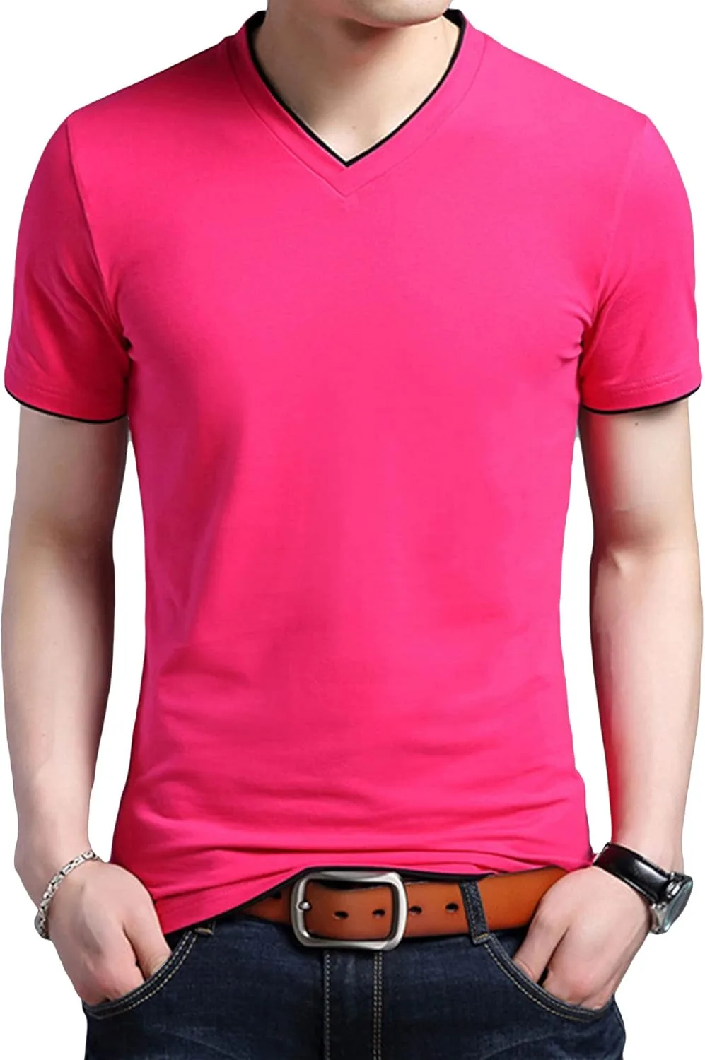 Мужская футболка с V-образным вырезом Cotton, Casual, Slim Fit