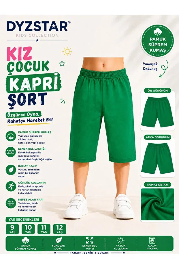 Детские шорты для девочек хлопковые Capri Shorts Dyzstar, Grass Green