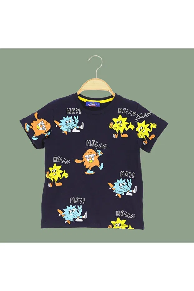 Детская футболка с принтом Hello Hey Cute Colorful Cheerful Printed Tshirt Seasonal Cotton Nr Narrengi, Navy Blue