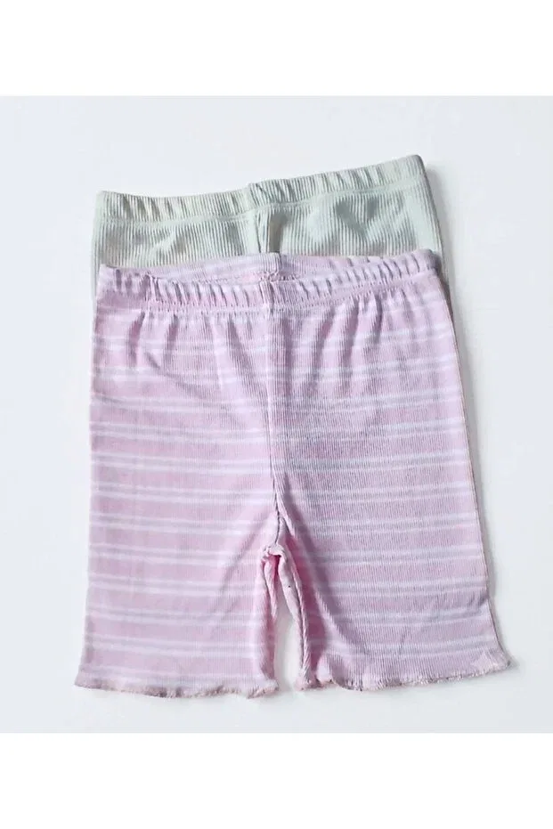 Детские шорты для девочек хлопковые 2-piece camisole ribbed shorts Fun Kids Colthinig, Beige-Pink-Striped — фото 2