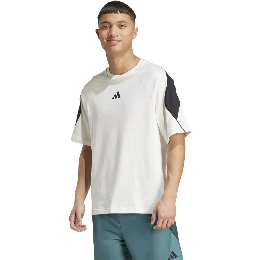 Мужская футболка из хлопка с логотипом adidas, Белый — фото 2