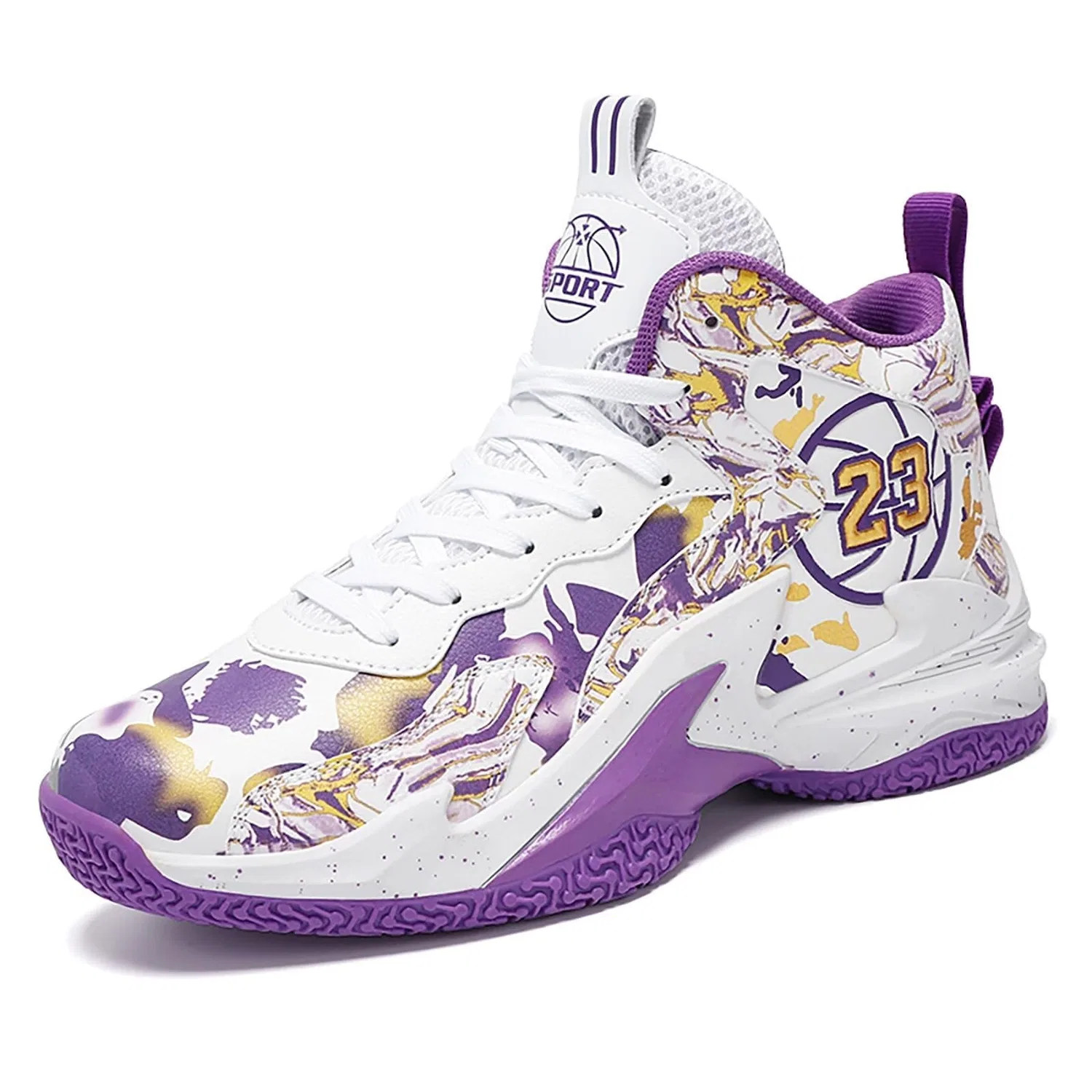Детские баскетбольные кроссовки без застежки Solastride, White Purple