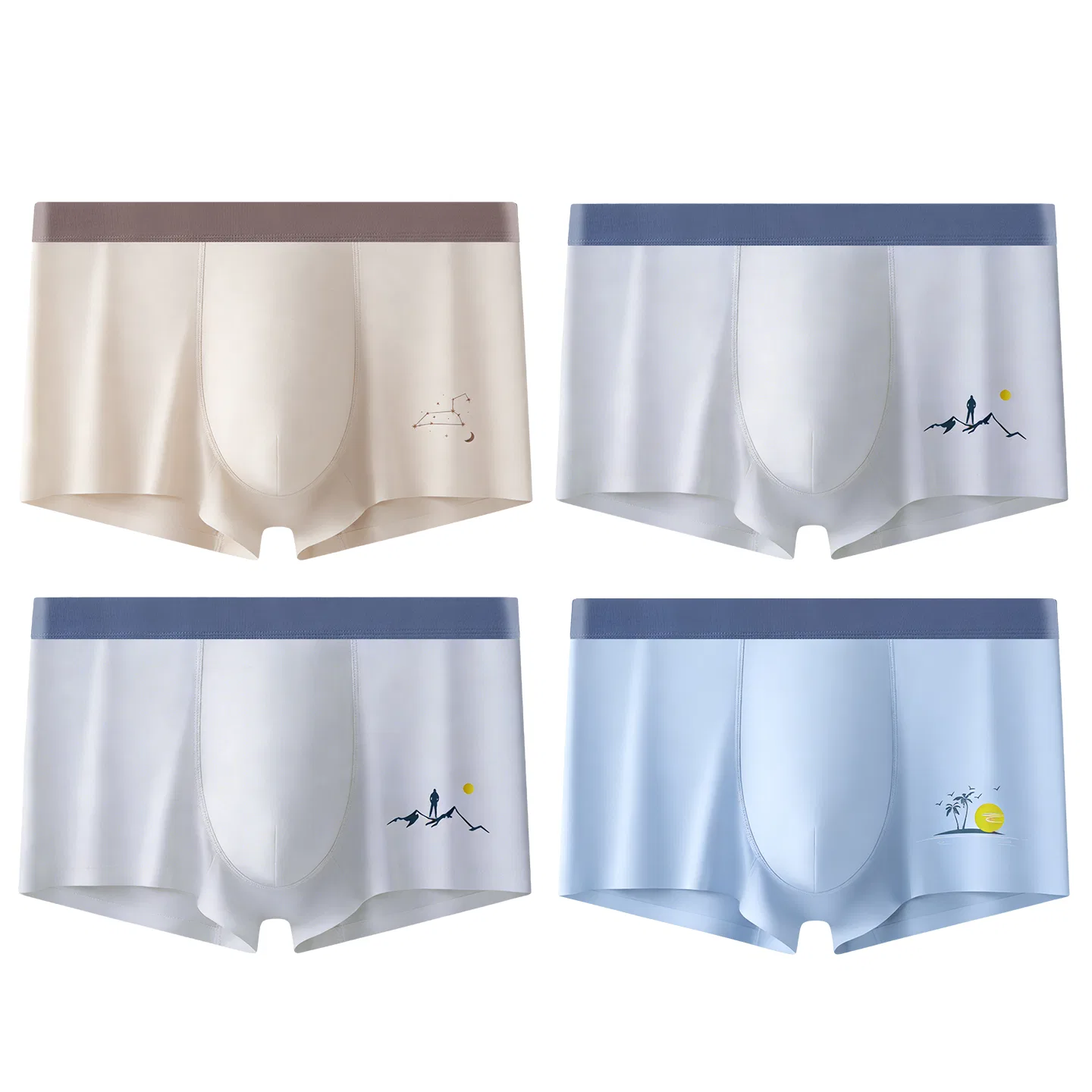 Детские боксеры для мальчиков из хлопка Red bean, Light Grey-Apricot-Light Blue-Light Grey