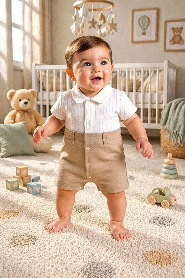 Детский комбинезон для мальчиков хлопковый Premium jacquard My Balloon Baby & Kids, Beige — фото 2