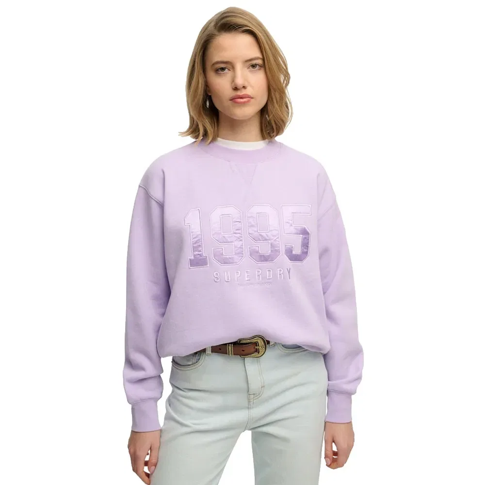 Свитшот Varsity Satin Applique Crew Superdry, фиолетовый