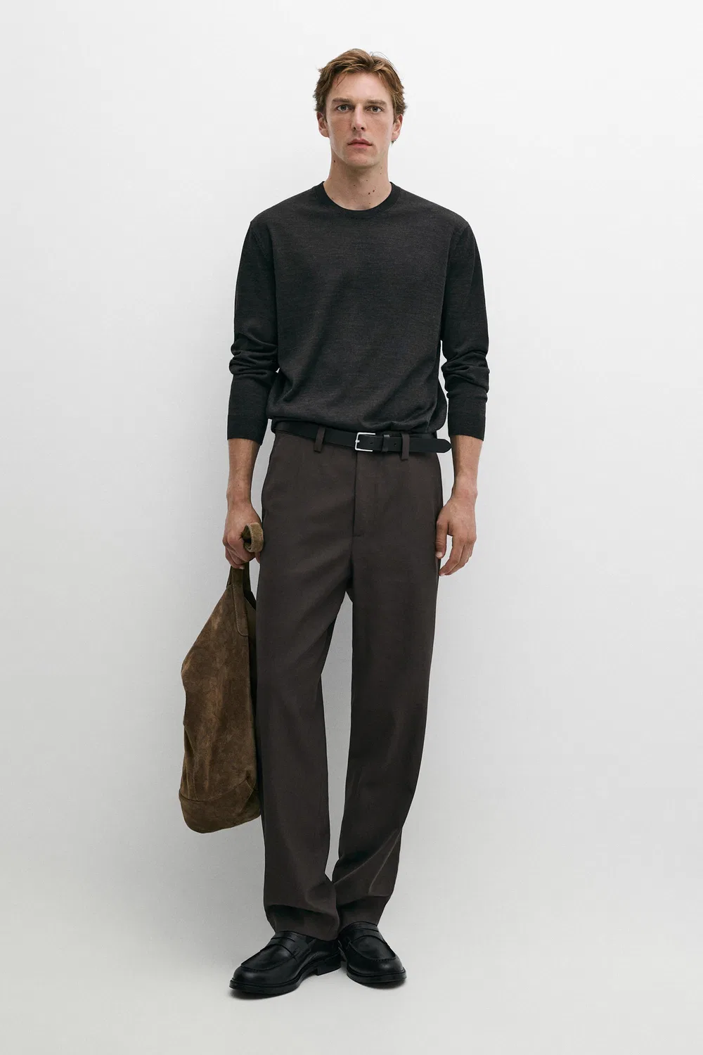 Свитер Massimo Dutti, с круглым вырезом из мериносовой шерсти, Charcoal
