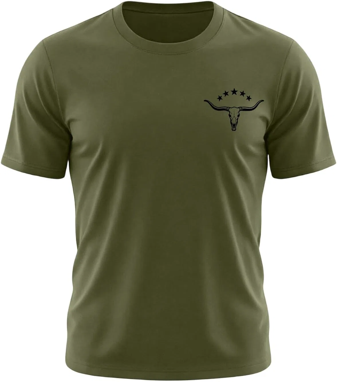 Мужская футболка с принтом черепа быка Vintage, Army Green — фото 4