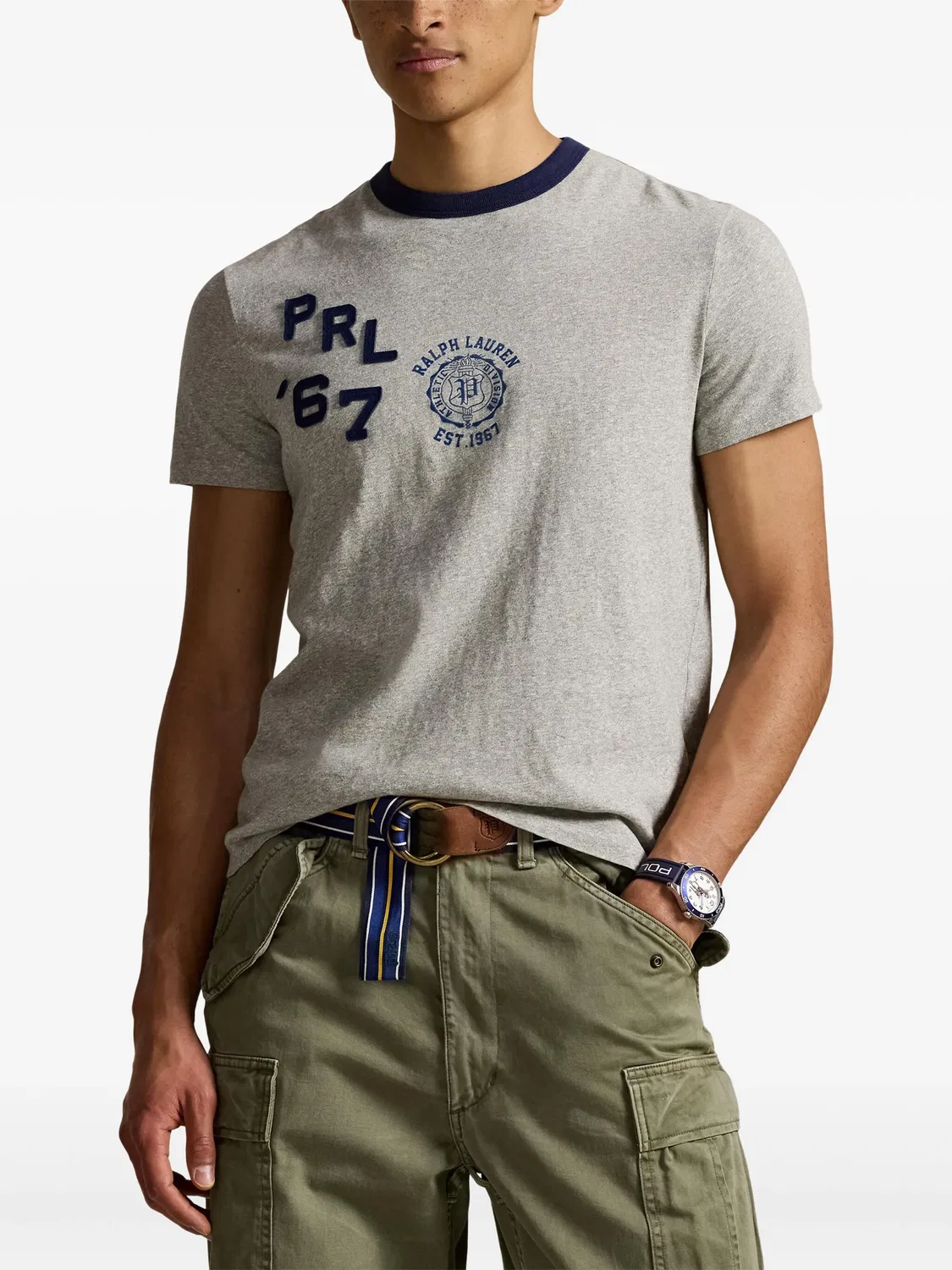 Вышитая футболка Polo Ralph Lauren, серый — фото 2