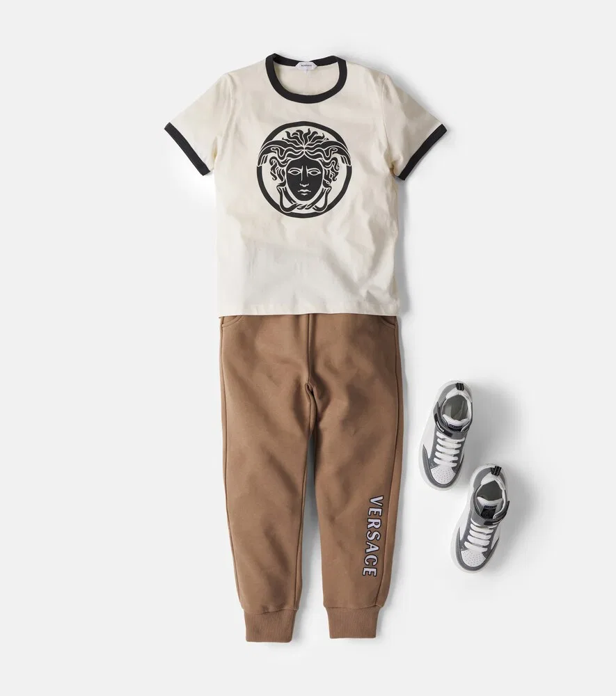 Хлопковая трикотажная футболка Medusa Versace Kids, белый — фото 2