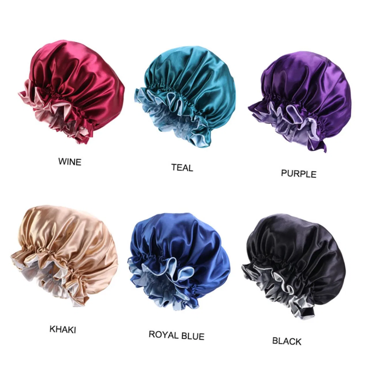 Шапочка для душа 3 шт, Satin, PACKOVE, Khaki Wine Red Blue — фото 4