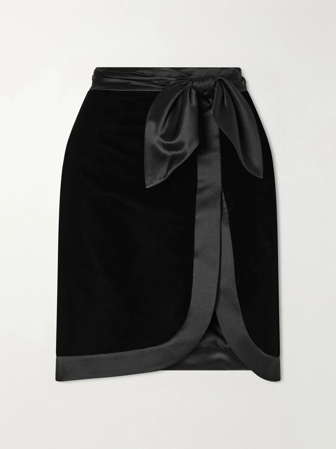 Атласная бархатная юбка миди SAINT LAURENT, черный