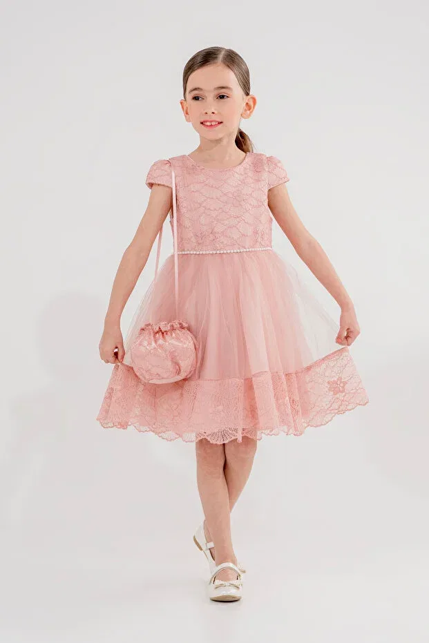 Детское платье для девочек с кружевной отделкой Eray Kids, Powder
