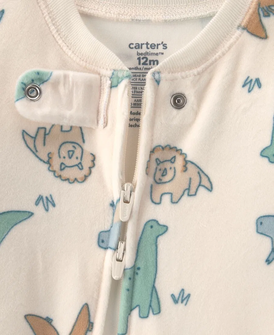 Пижама с ножками и принтом динозавров Dream Plush Dino 2-Way Zip Carter's, Cream — фото 3