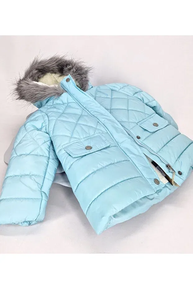 Детский зимнее пуховик для девочек с капюшоном Evitle, Turquoise