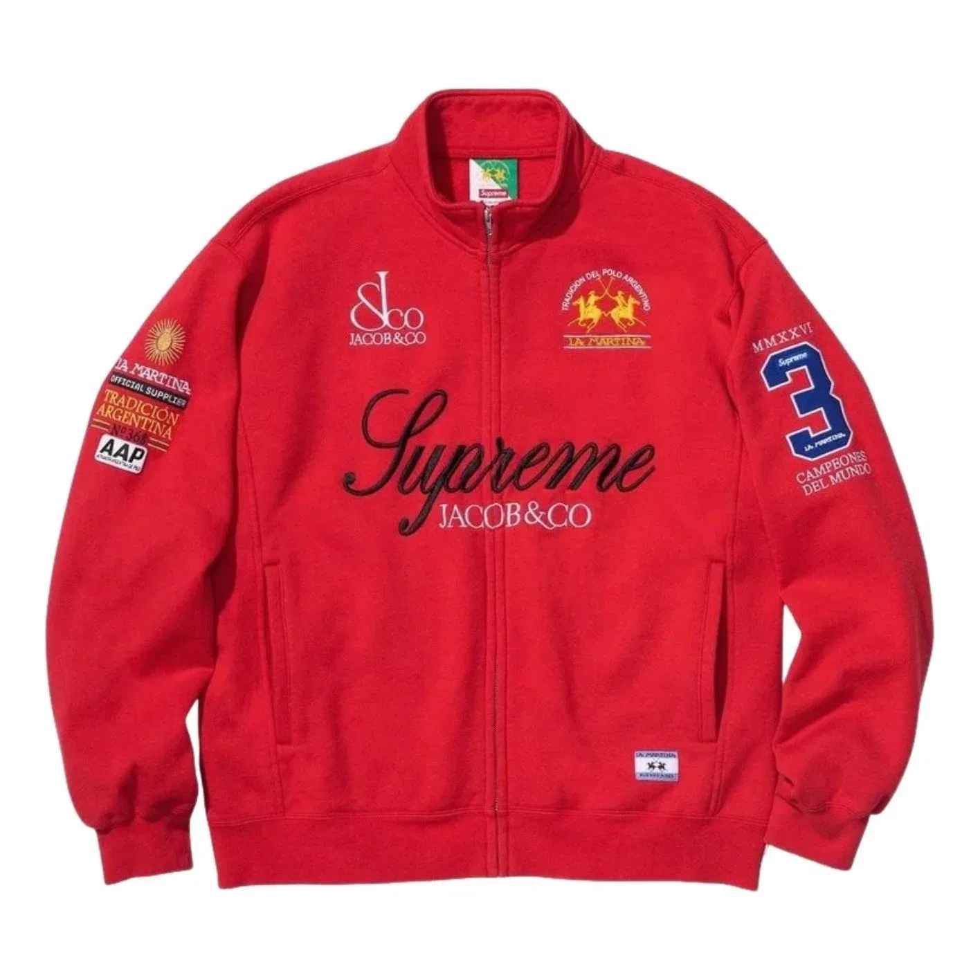 Мужская куртка-свитшот на молнии с принтом Supreme x La Martina, красный