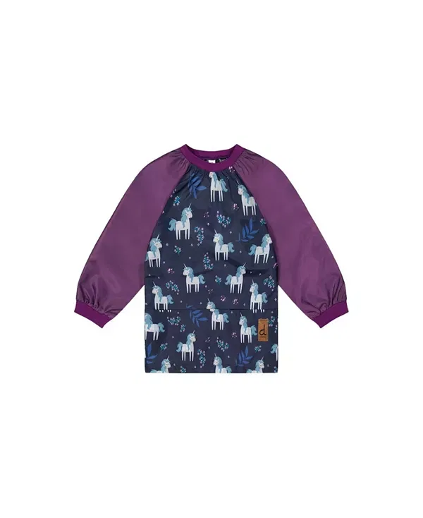 Детский топ для девочек с принтом Unicorn Practical Durable Protective Apron Deux Par Deux, Blue/Purple Unicorn Print