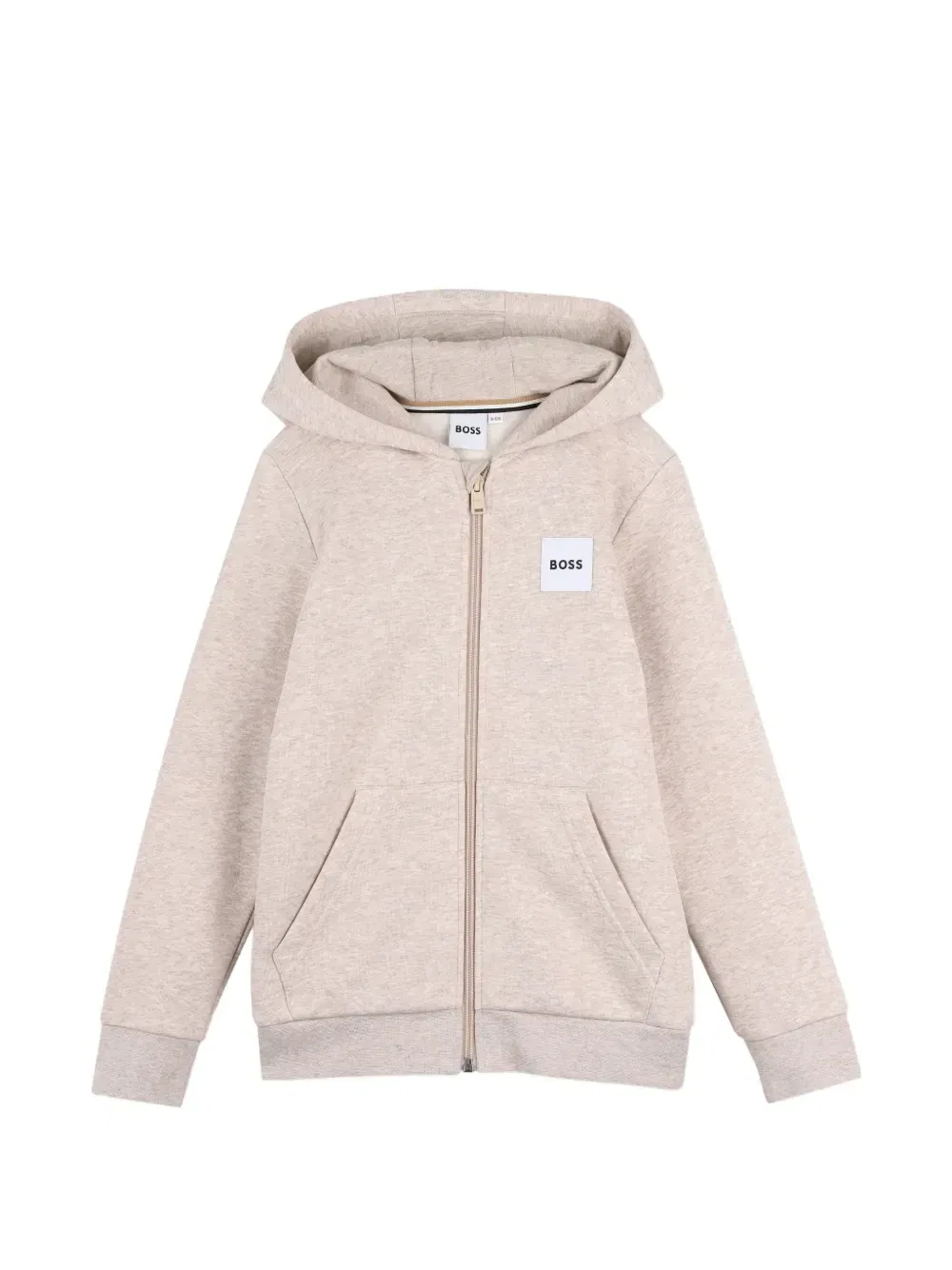 Худи на молнии с нашивкой-логотипом Boss Kidswear, бежевый
