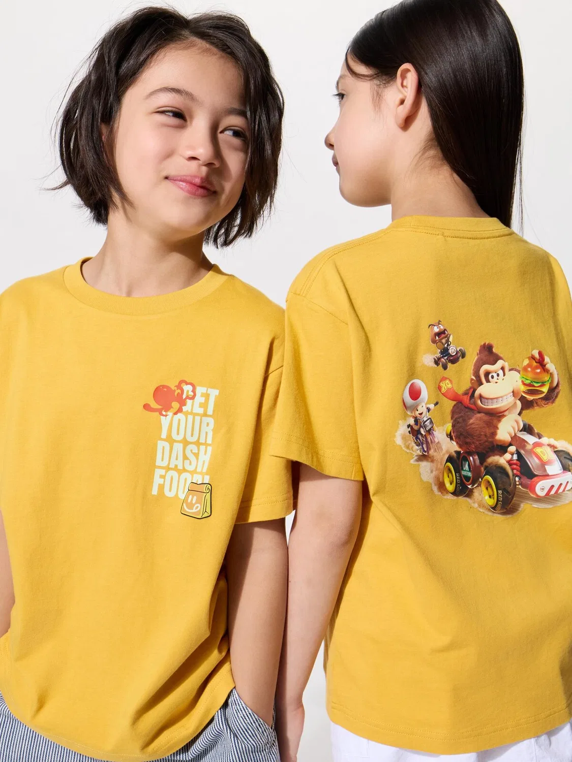 Футболка Uniqlo Mario Kart World UT, детская, с коротким рукавом и графическим принтом, желтый