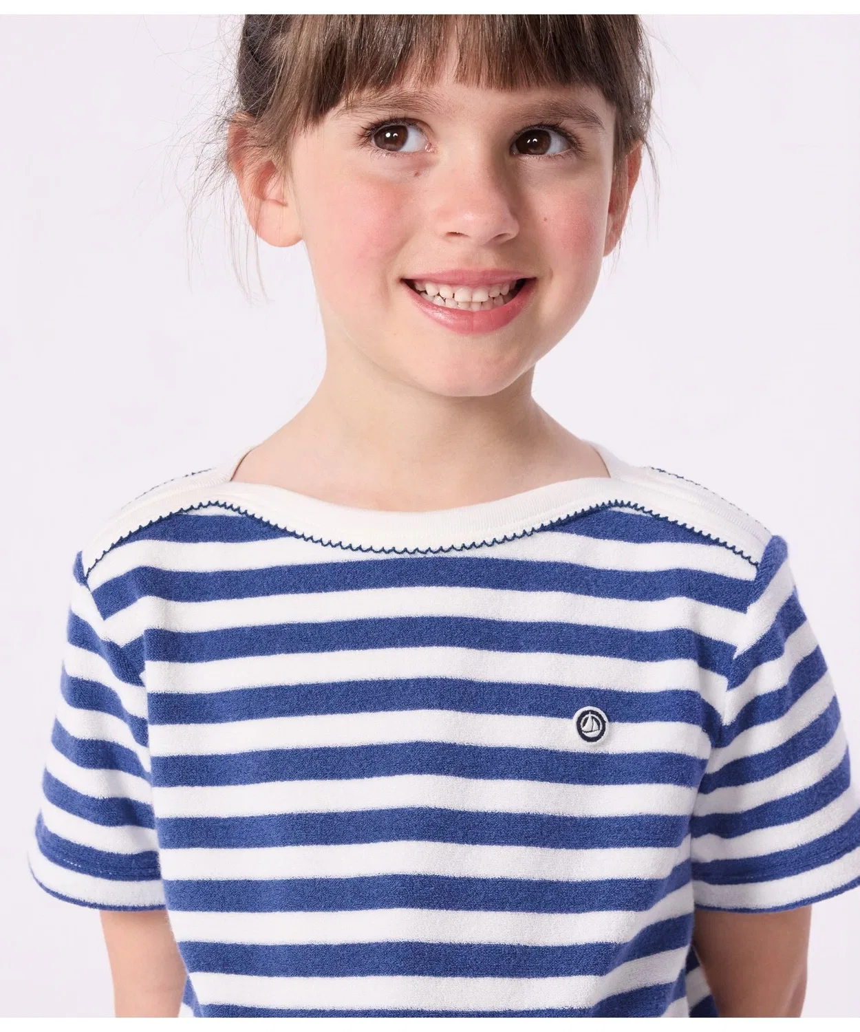 Детская футболка с длинным рукавомс принтом PETIT BATEAU, Белый/Синий — фото 2