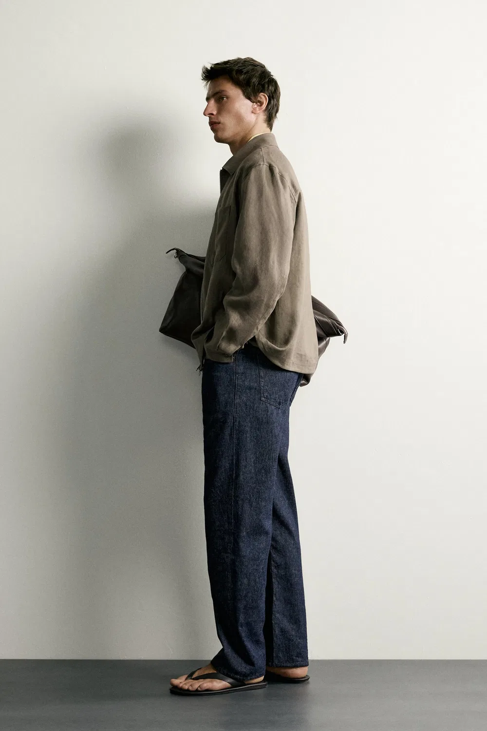 Рубашка на молнии из 100% льна ZARA, Mink — фото 4