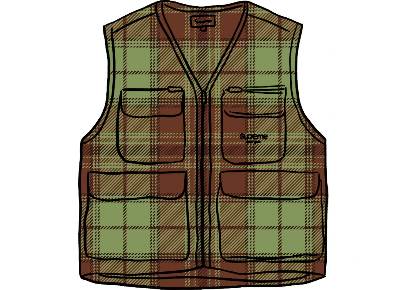 Мужской жилет карго с шотландской клеткой Supreme Tartan Flannel Cargo Vest, зеленый