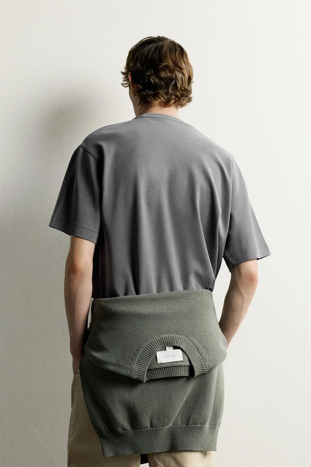 Мягкая футболка свободного кроя ZARA, Mid-grey — фото 3